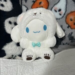 Cute White Plush Toy with Blue Bow